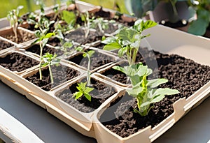 Small pot containing seedlings of a plant.AI Generated